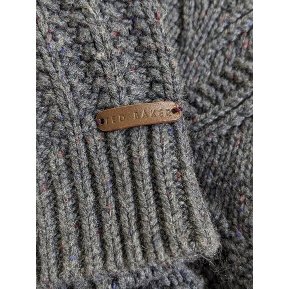 Ted Baker London Wool Blend Sweater Mens M Chunky Knit Gray Henley Mock Neck - Picture 5 of 7